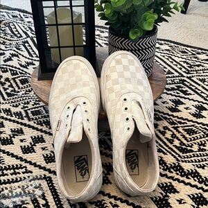 Vans Cream and White Checkered Slip-Ons